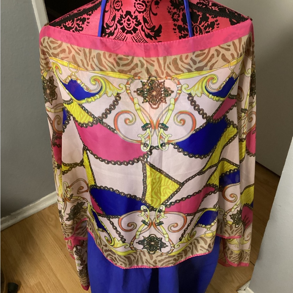 NWOT Kokomo Chain and Animal Print Sheer Scarf Poncho OS